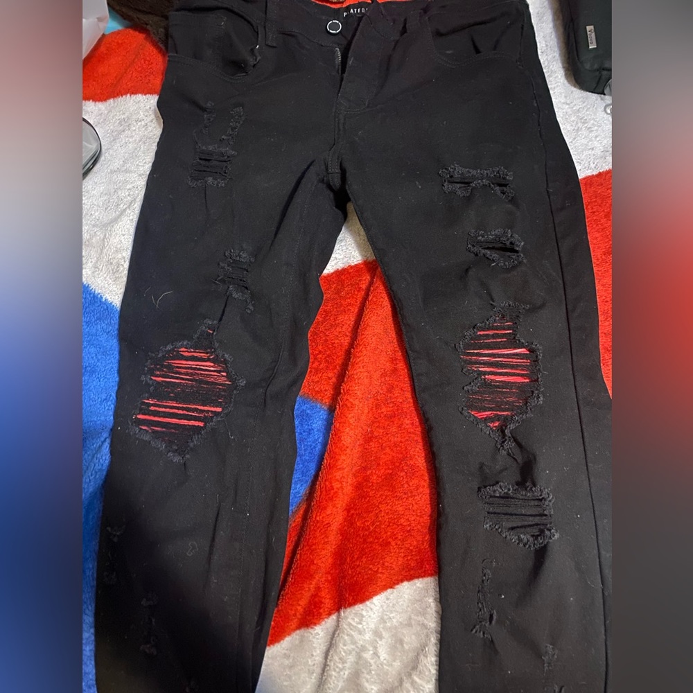 Black and Red Ripped Jeans